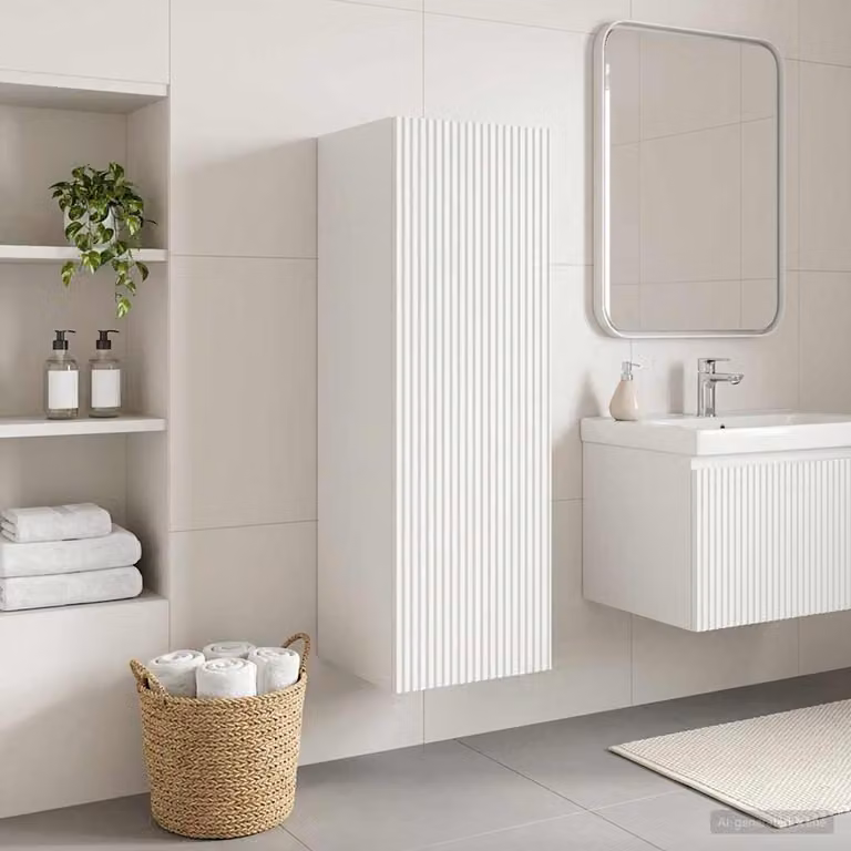 vidaXL Mobiletto da Bagno Moderno a Muro Bianco con Ante a Battente L/P/H: 33 x 34,5 x 60 cm