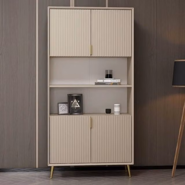 Credenza alta Kale effetto cannettato cashmere 90x35x180H – Eleganza Verticale