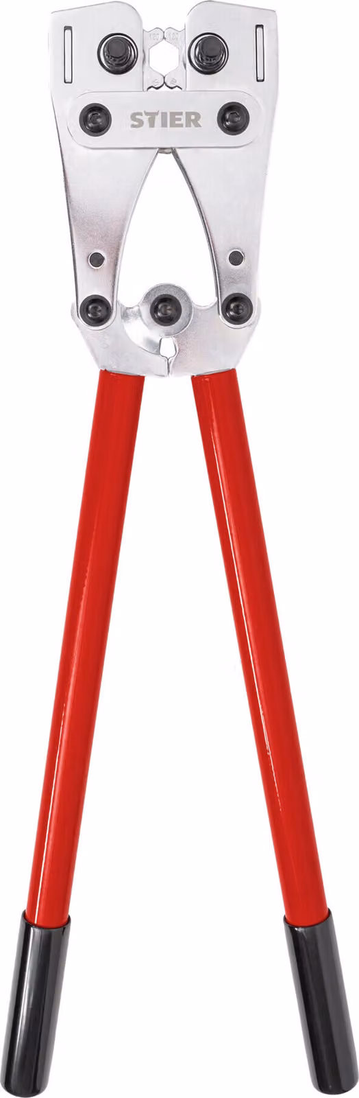 Pinza a crimpare STIER esagonale, 6-120 mm², per capicorda e connettori, azionamento meccanico, bassa manutenzione, lavoro senza fatica