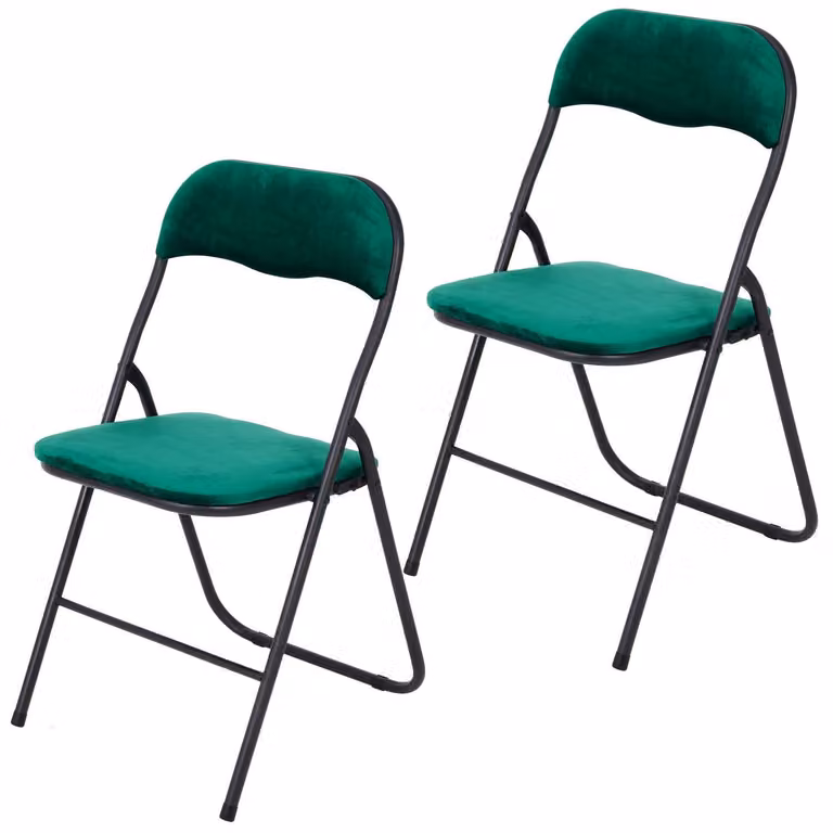 Set di 2 sedie pieghevoli, rivestite in velluto, colore verde, dimensioni 43x47x80 cm
