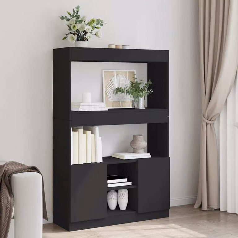 Credenza nera vidaXL in legno multistrato e MDF da appendere al muro, L 92 cm x P 33 cm x H 140 cm