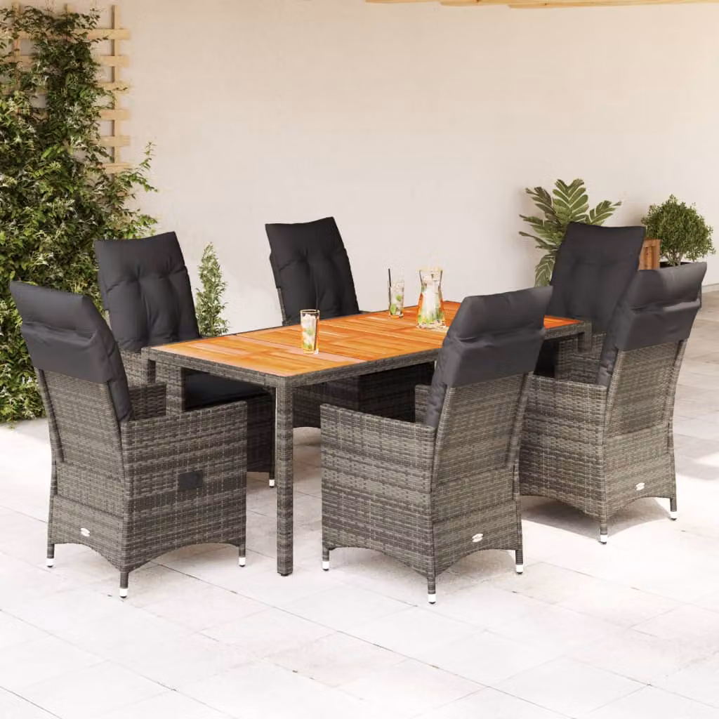 vidaXL Set da Pranzo da Giardino 7 pz in Polyrattan e Legno di Acacia Grigio – 1
