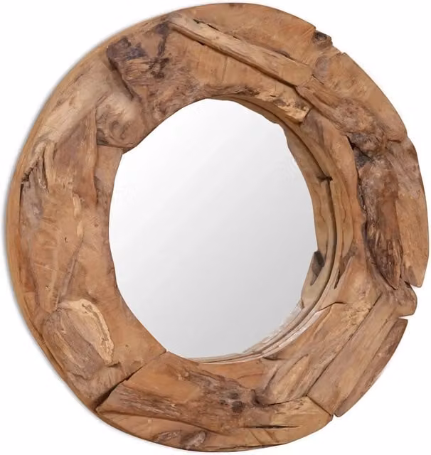Specchio Decorativo in Legno di Teak 60 cm Rotondo 244560