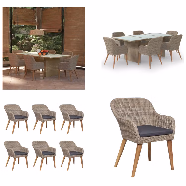 vidaXL set da pranzo da giardino 7 pezzi in rattan marrone - Set da pranzo da giardino - Set da pranzo da giardino - Set da salotto da giardino - Set da salotto da giardino