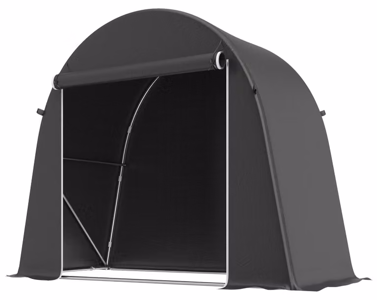 Tenda portatile per biciclette e capanno da giardino con porta a rullo | Colore: Grigio | Dimensioni: 245x120x200 cm