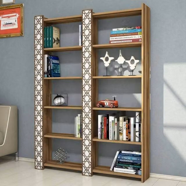 Libreria Vele DMORA, Scaffale Moderno per Soggiorno o Ufficio, L/P/H: 125 x 24,2 x 170 cm, Noce e Bianco