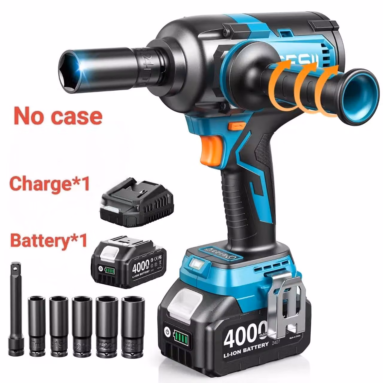Avvitatore a percussione a batteria - 21V - Coppia elevata: 1200 Nm - Attacco quadrato da 1,27 cm (1/2") - Motore brushless - 1 batteria Li-Ion da 4,0 Ah - Senza custodia