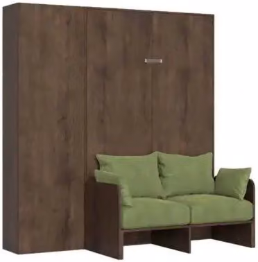 Letto a scomparsa una piazza e mezzo Kentaro Kivio con divano e colonna, colore noce e verde
