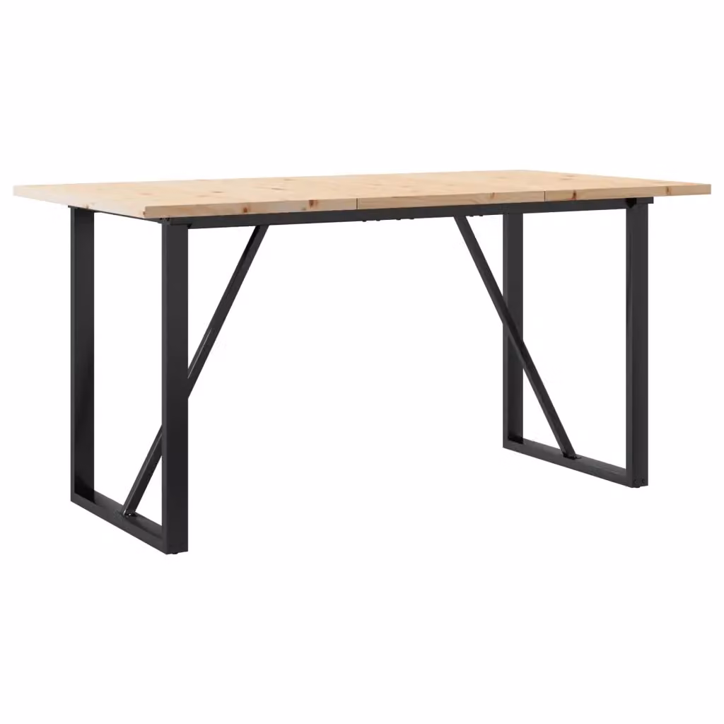 vidaXL Tavolo da Pranzo Rettangolare in Legno di Pino e Acciaio con Telaio a O, Marrone, L 140 cm x P 80 cm x H 75,5 cm – 2