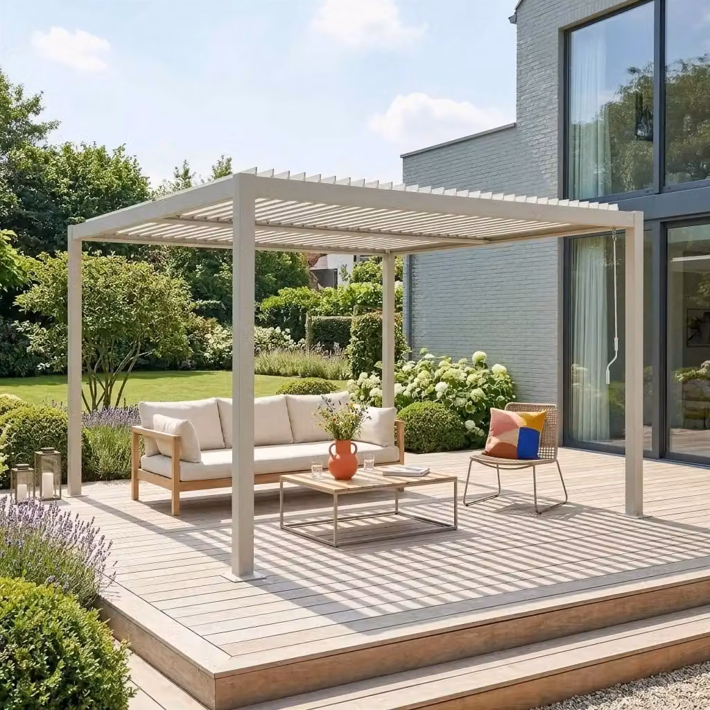 Pergola bioclimatica Sweekeet in alluminio e acciaio con lamelle piatte L: 358 cm, P: 358 cm, H: 223 cm – 2