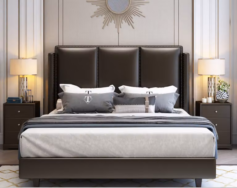 Bett Betten Doppelbett Schlafzimmer Leder Polster Textil Doppelbetten Textil