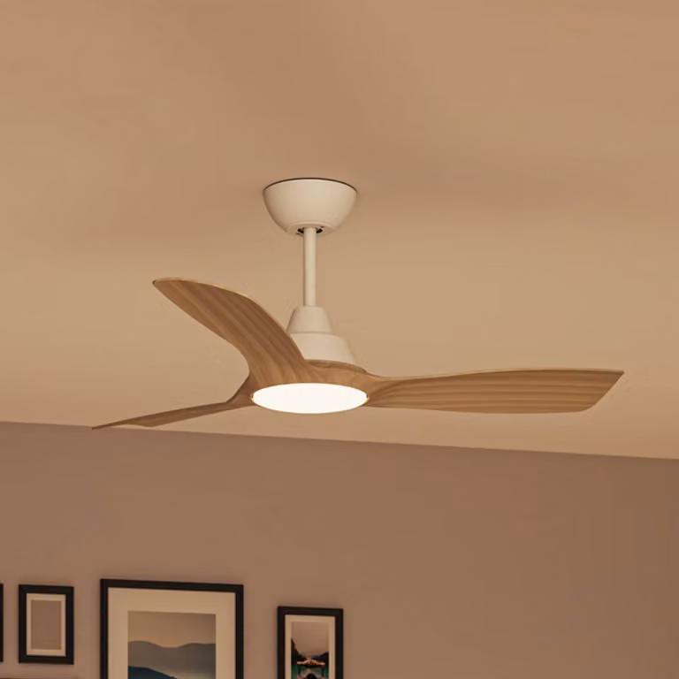 Philips Ventilatore a LED Olas, Ø 106 cm, legno/bianco, CCT, CC dimmerabile, Bianco / Opale, Soggiorno / Sala da pranzo, Plastica, Moderno