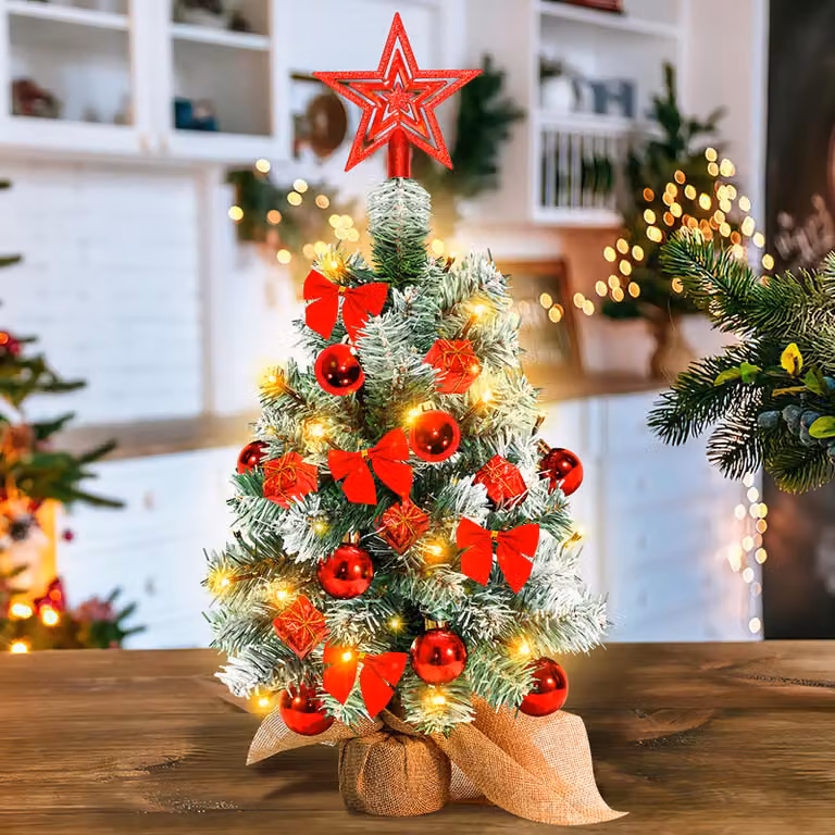 Jayseuw Artificiale LED Albero di Natale Abete 40 cm Albero di Natale illuminato Decorazione natalizia Albero decorativo di luci, rosso
