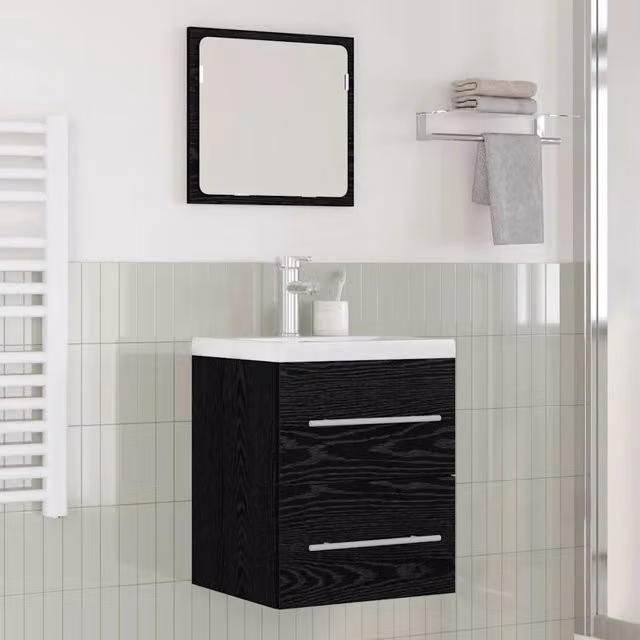 Armadietto da bagno sospeso vidaXL con cassetto e ante, Nero Opaco, L: 42 cm, P: 39 cm, H: 52 cm