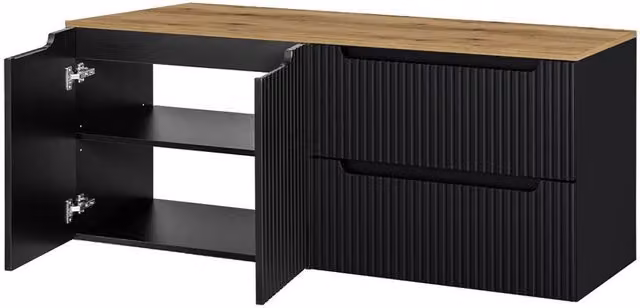 Mobile Sottolavabo Doppio da Parete NEWPORT a 2 Cassetti e 2 Ante 160x60x40 cm - Nero / Effetto Rovere [en.casa]