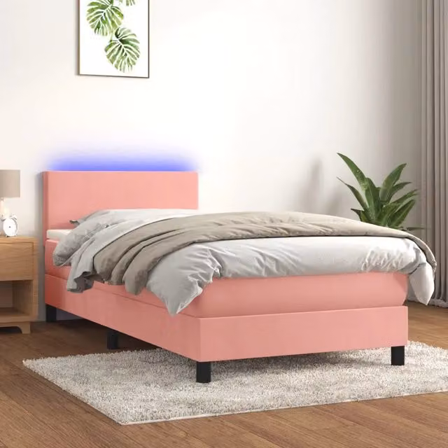 Letto Ibrido vidaXL in Velluto Rosa e Bianco con Illuminazione LED Sotto il Letto e Porta USB, L/P: 100 x 200 cm