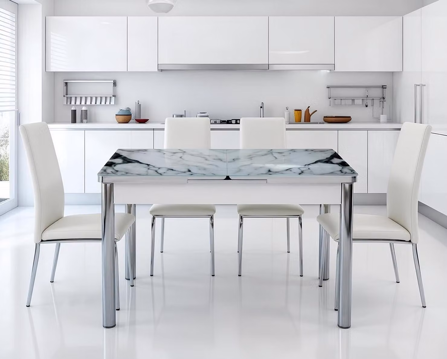 Tavolo da pranzo rettangolare, design moderno e lussuoso, disponibile nei colori bianco e grigio