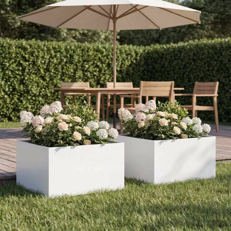 Set di 2 vasi da giardino vidaXL in metallo bianchi L/P/H: 40 x 40 x 30 cm
