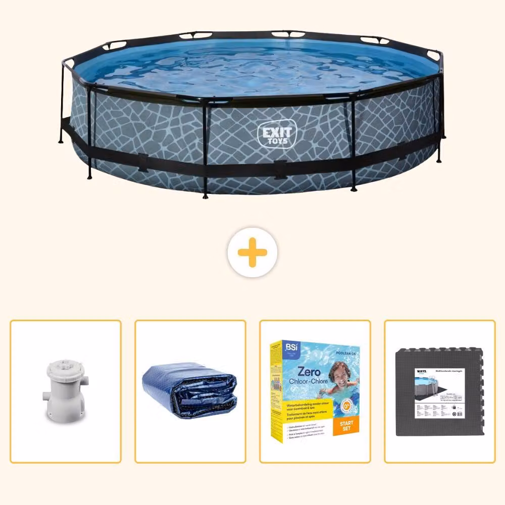 Piscina fuori terra - Design effetto pietra - 360x76 cm - 5 pezzi - SCB24