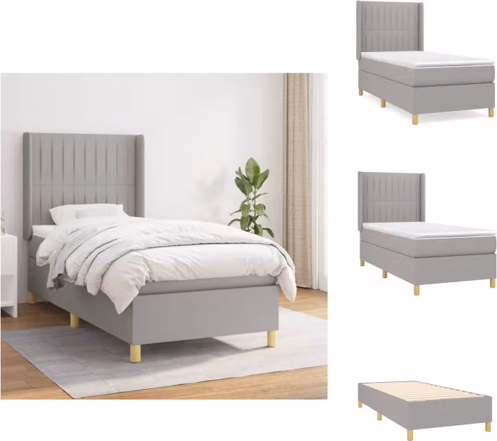 vidaXL Letto a molle con materasso grigio chiaro 100x200 cm in tessuto - Letti & strutture letto