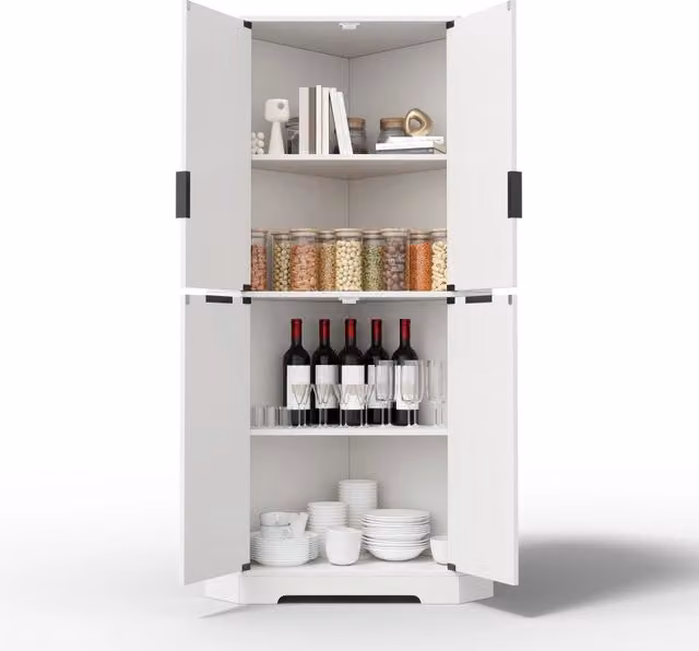 Armadio angolare bianco 60 x 60 x 172 cm in MDF con quattro ante e ripiani regolabili