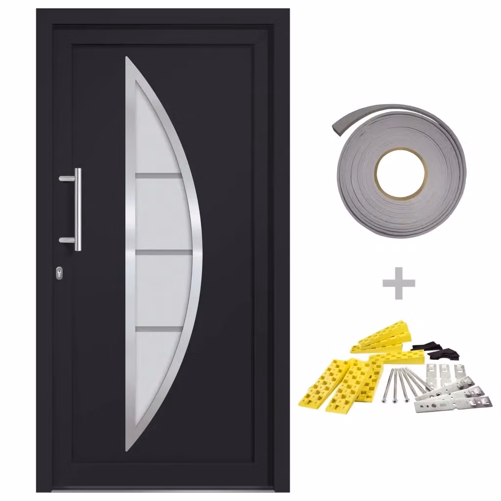 Porta di Ingresso Moderna vidaXL con Inserti in Vetro, Colore Antracite e Bianco, L: 98 cm, H: 208 cm – 2