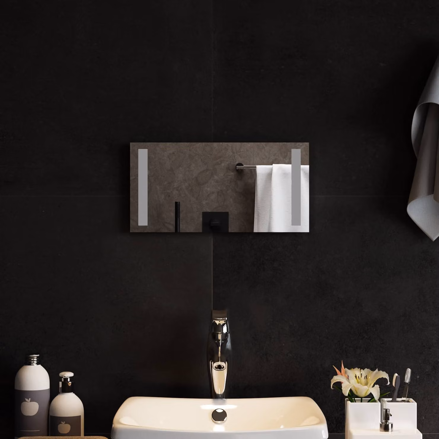 Specchio da bagno moderno vidaXL con luce LED in vetro temperato, L: 40 cm, H: 20 cm