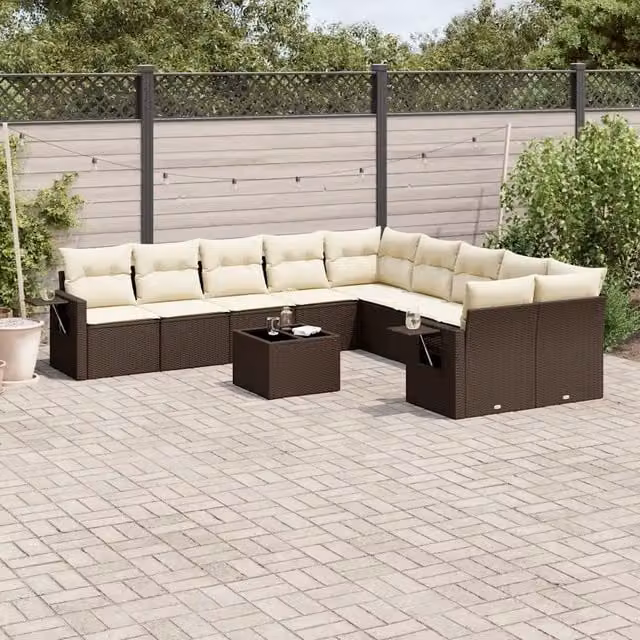 Set Divani da Giardino 11 pz con Cuscini Polyrattan Marrone 3253060