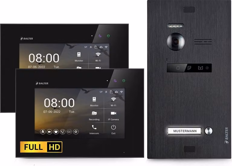 Videocitofono HD per casa monofamiliare, 2x monitor, Balter EVO HD nero