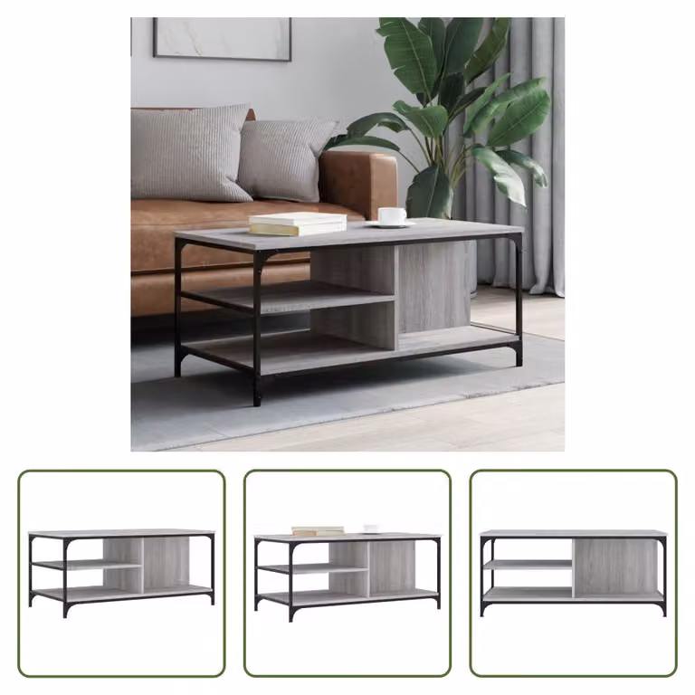 The Living Store Tavolino Grigio Sonoma 100x50x45 cm Materiale a base di legno