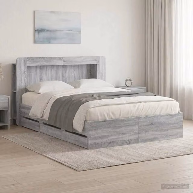 Struttura del letto con stoccaggio e testata Sonoma grigio 3434048