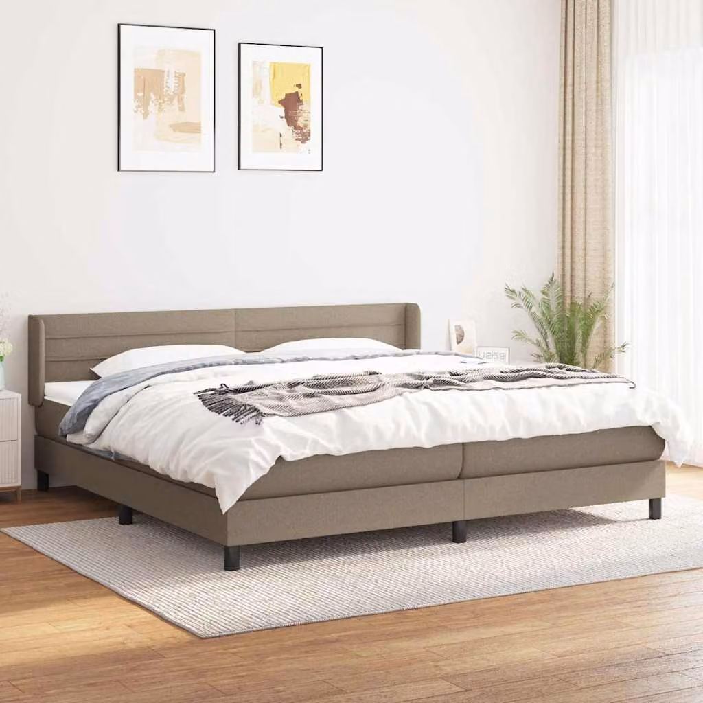 vidaXL Giroletto a Molle con Materasso Ibrido in Tessuto Beige e Bianco L/P/H: 200 x 200 x 88 cm – 1