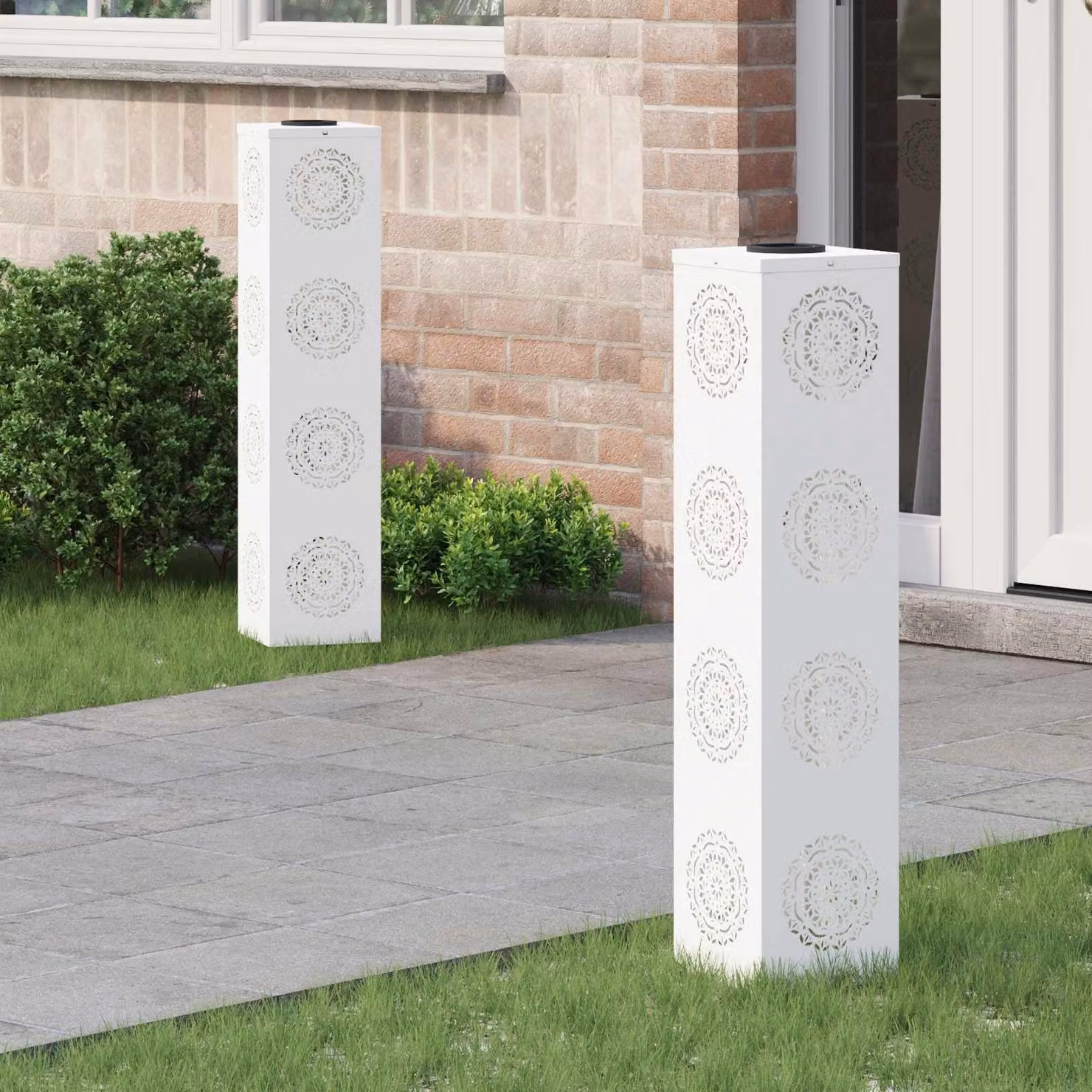 Set di 2 faretti LED solari vidaXL per sentieri e giardino, luce bianco caldo, L/P/H: 18 x 18 x 80 cm