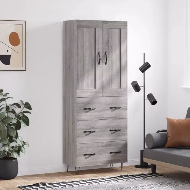 Credenza moderna vidaXL in legno e metallo, colore grigio, L: 69,5 cm, P: 34 cm, H: 180 cm