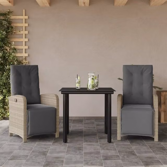Set da Bistrò 3 pz con Cuscini Grigio Chiaro in Polyrattan 3212605