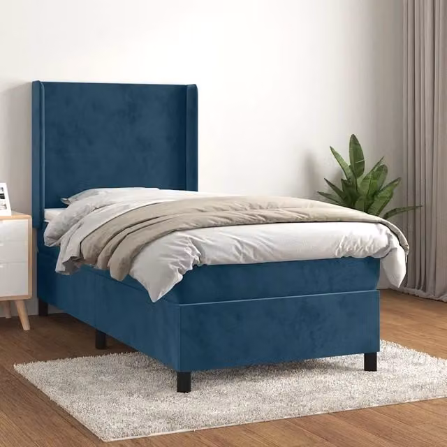 Letto Ibrido con Giroletto a Molle e Materasso vidaXL in Velluto Blu e Bianco L/P/H: 80 x 200 cm