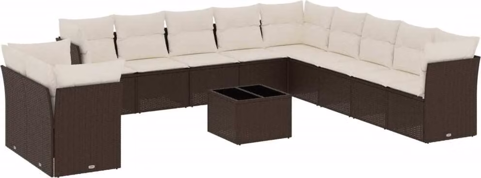 Set Divani da Giardino 12 pz con Cuscini Marrone in Polyrattan