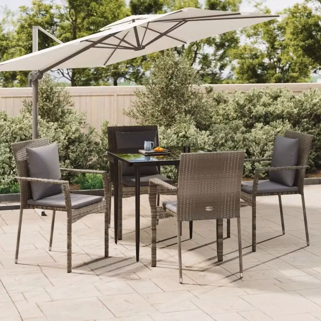 Set da Pranzo da Giardino 5 Pezzi in Polyrattan con Tavolo in Vetro Nero e Grigio – 2