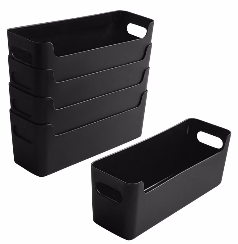 5 contenitori portaoggetti in plastica, dimensioni 24,5 x 7,5 x 9,5 cm, scatola organizer nera