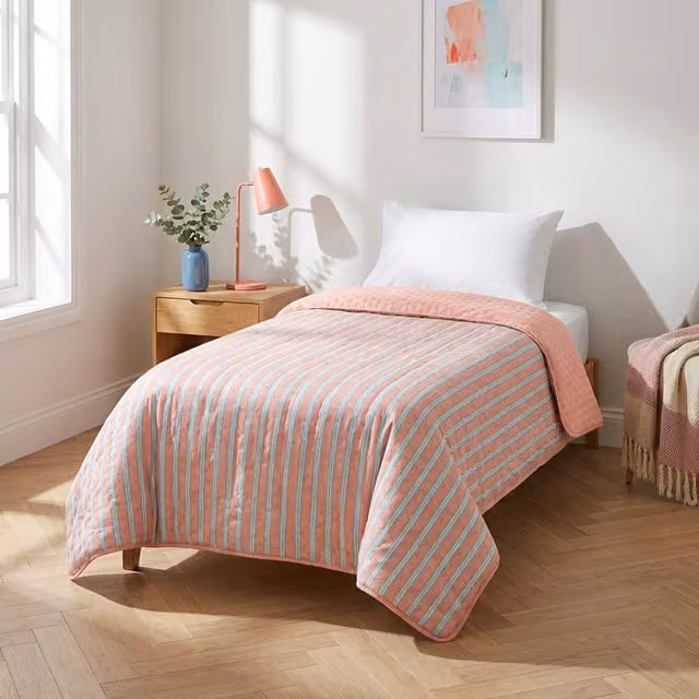 Trapuntino singolo reversibile in microfibra a righe rosa 170 x 250 cm