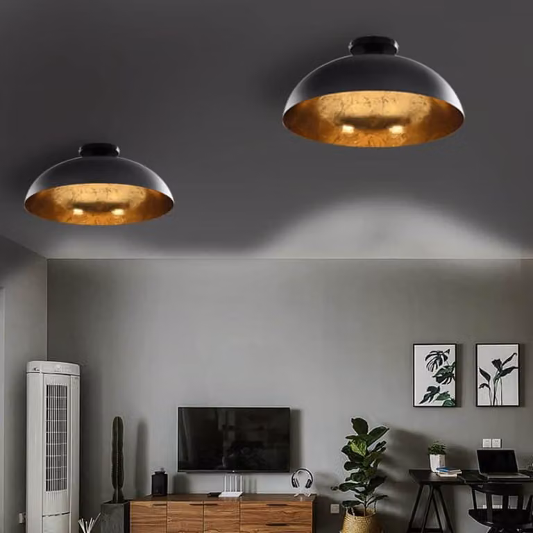 Set di 2 lampadari a sospensione moderni vidaXL in metallo, design a cupola semi-sferica, colore nero e oro, attacco E27