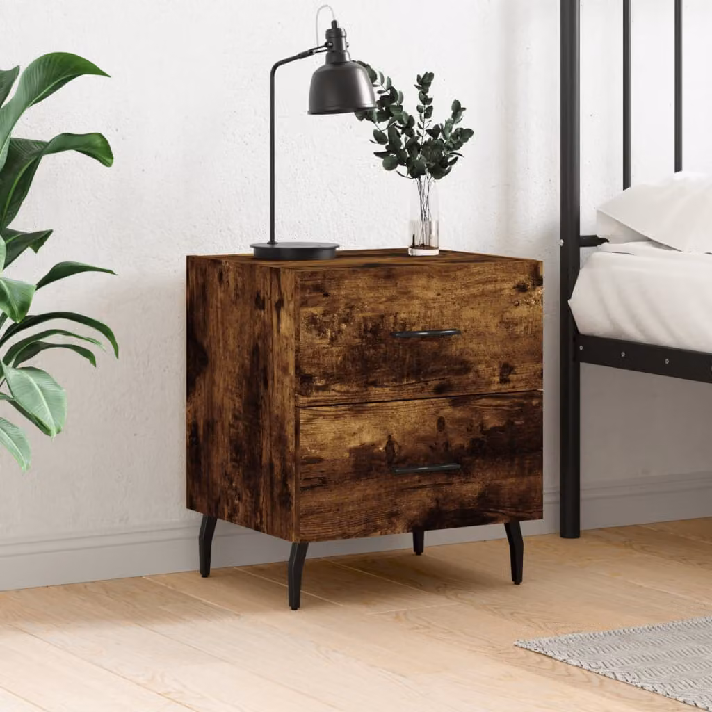 Comodino vidaXL in Rovere Fumo e Legno Multistrato, L 40 cm x P 35 cm x H 47,5 cm