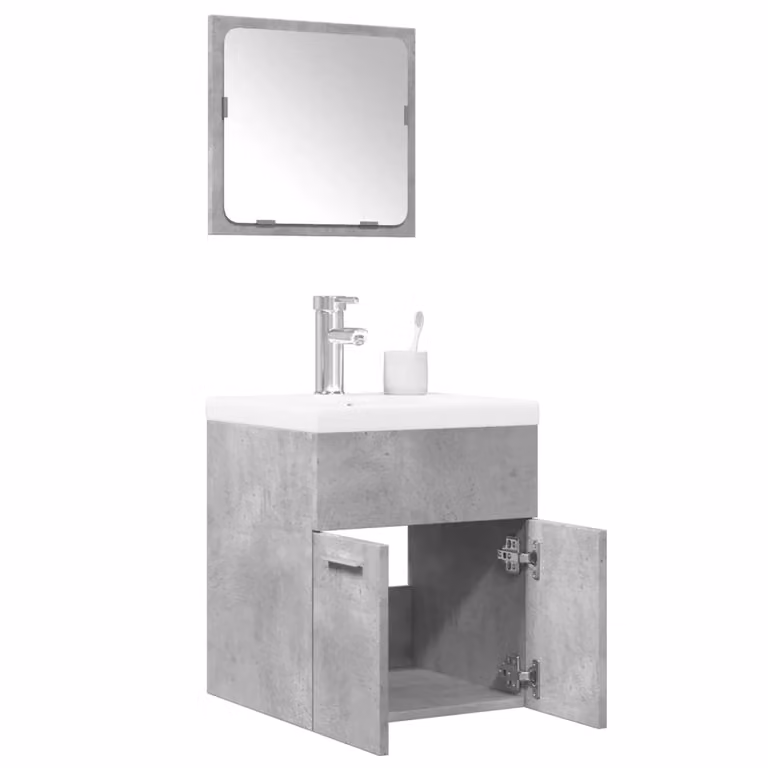 Set di mobili da bagno moderno vidaXL composto da 3 pezzi in legno e vetro, colore grigio e bianco, con pensile e mobile lavabo sospeso