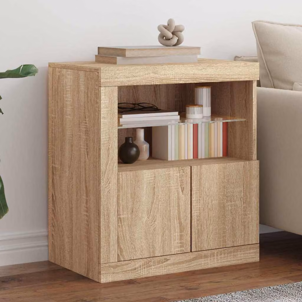 Credenza moderna vidaXL con luci LED in rovere sonoma, L 60,5 x P 37 x H 67 cm