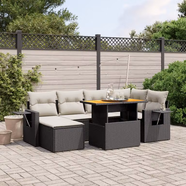 vidaXL Set Divani da Giardino a L con Cuscini 7pz in Polyrattan Nero e Bianco