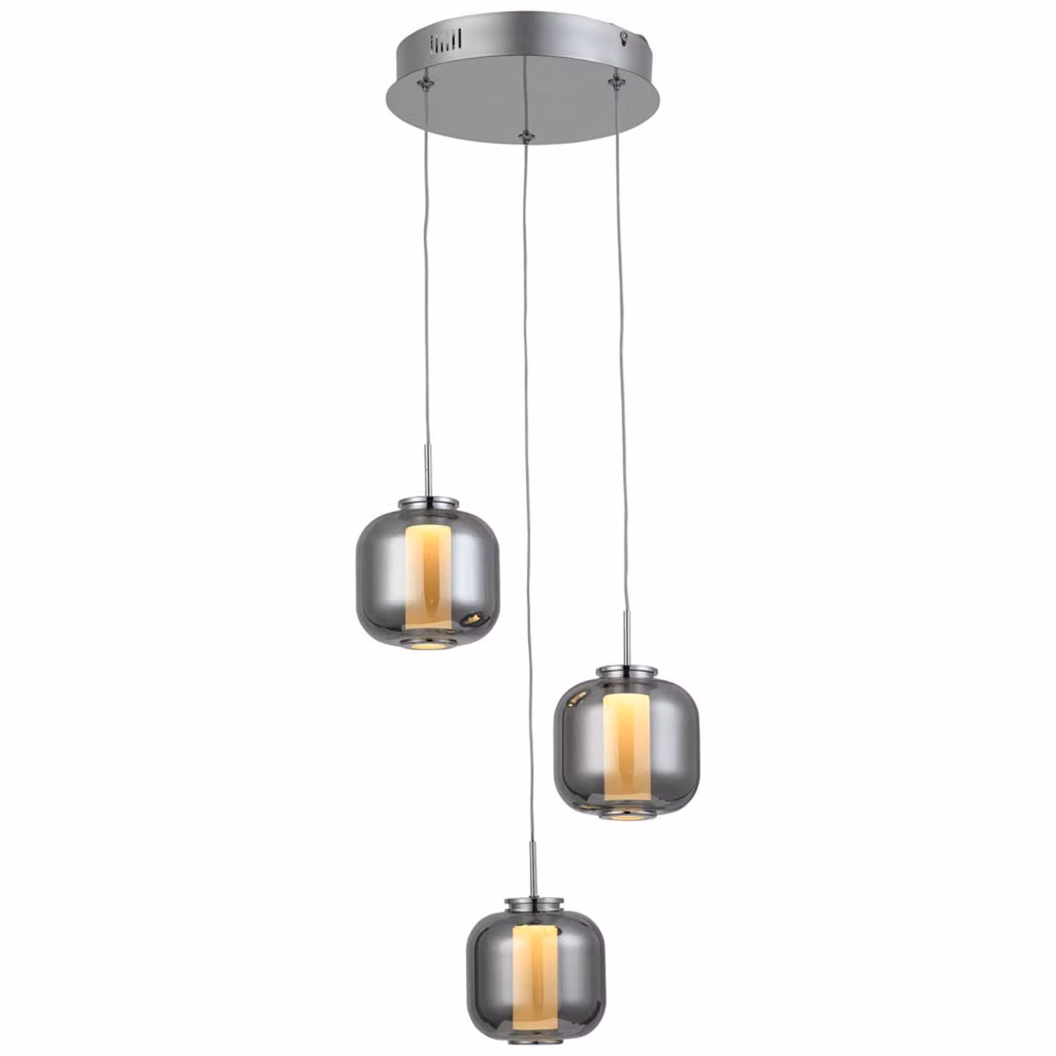 Rafa LED lampada a sospensione a 3 luci rondel cromo/vetro fumé