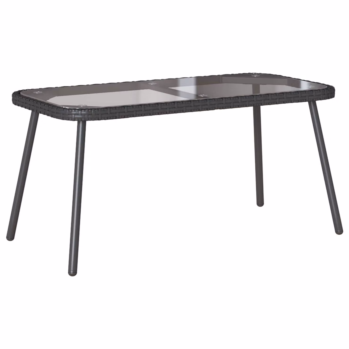 Tavolino da salotto moderno vidaXL in polyrattan e vetro nero L: 90 cm, P: 45 cm, H: 43 cm