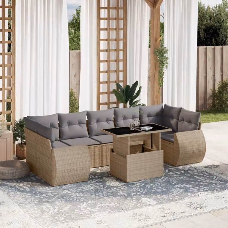 vidaXL Set Divano da Giardino 8 pz in Polyrattan con Cuscini Beige e Grigio per Esterno