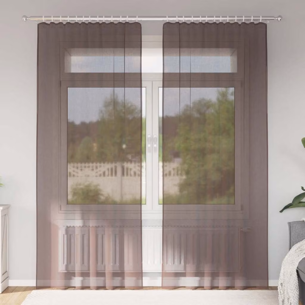 Set di 2 tende in voile semi-trasparenti vidaXL color marrone con linguette in poliestere L: 140 cm, H: 225 cm