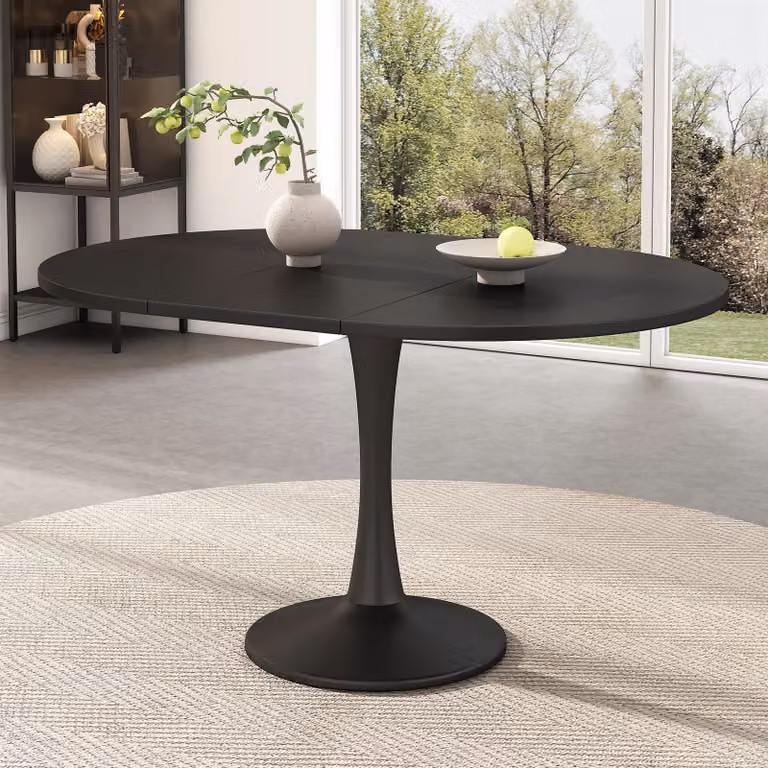 Tavolo da pranzo allungabile Sweiko, tavolo da pranzo ovale, tavolo da caffè/tempo libero, lunghezza 100/140 x larghezza 100 x altezza 75 cm, tavolo da pranzo moderno ed elegante, nero